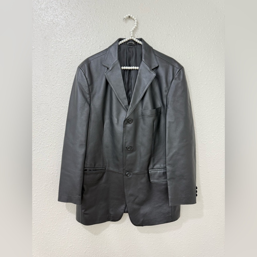 Stafford SPORT COAT Mens 100% Leather Blazer Jacket M Black 3 Button Lined